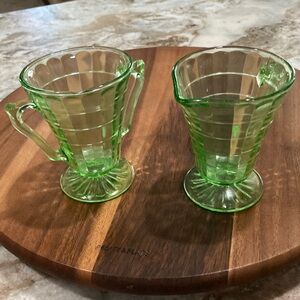 Green Glass Creamer and Sugar Set